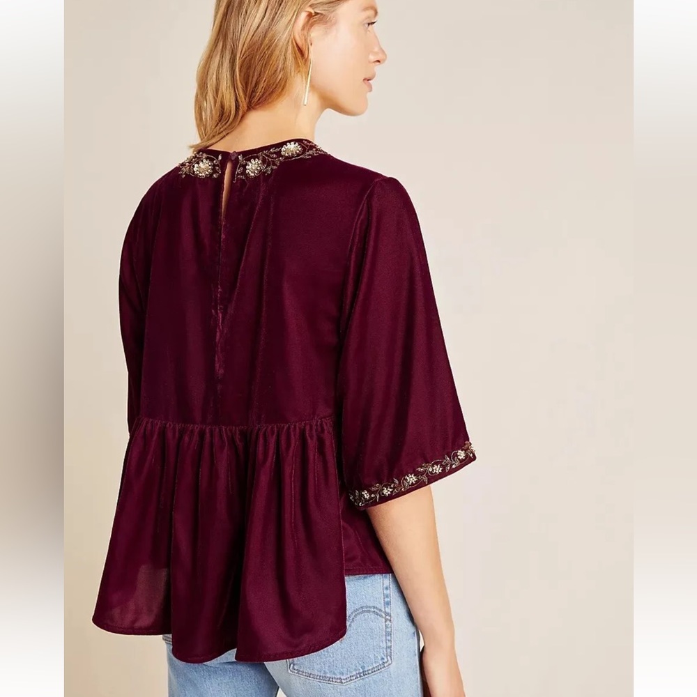 NWT Anthropologie Mayelle Velvet Babydoll Blouse Kavita Bhartia Medium - Picture 4 of 14